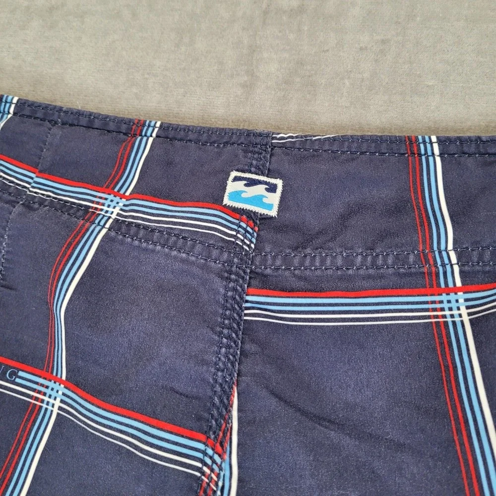 Billabong Y2K Plaid Swim Trunks Board Shorts Drawstring‎ Size 34